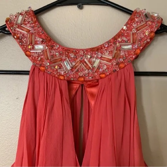 Pink satin halter beaded mini dress - Picture 5 of 6